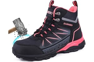 DELOBI Damens Sicherheitsschuhe - Arbeitsschuhe mit Stahlkappe, Wasserdicht, Rutschfeste Durchtrittsicher, Atmungsaktive High-Top Sicherheitsstiefel für Industrie Handwerk