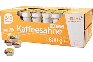 ‎HELLMA Hellma Kaffeesahne 10% Fett 240 Stk. je 7,5 g - 1,8 kg Vorrats-Box, Milchersatz - für Kaffee oder Tee
