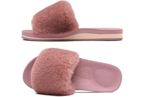 COFACE Chaussons Femme Fourrure Pantoufles Peluche Claquette Femme Pantoufles Maison Sandal Bout Ouvert -Orthopédique-Antidérapant-Lavable