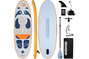 Santasup Planche à pagaie Gonflable pour Enfants, Motif Panda Bleu, 2,4 m, Accessoires de Planche à pagaie pour Enfants, Planche à pagaie Durable, Design Stable, Large Pont antidérapant, Pompe à Main