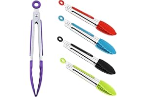 5 Pièces Pince de Cuisine, Ouinne 7 Pouces Mini Pinces de Cuisine en Acier Inoxydable Résistant avec Poignée en Silicone Anti-Dérapante
