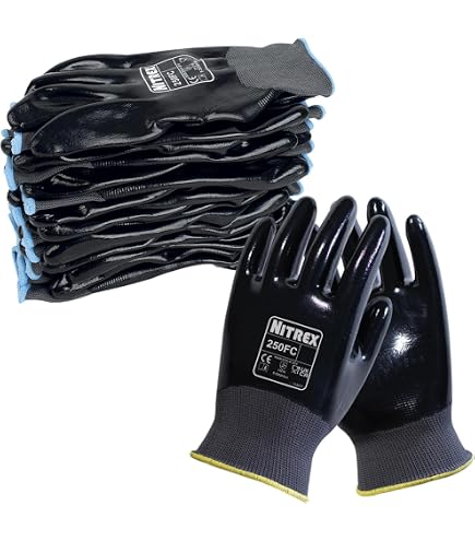 DONAU SAFETY Guanti da lavoro in maglia di cotone uomo/protettivi in nitrile rivestito/taglia 9, 12 paia/giallo bianco/guanti di montaggio/per lavoro meccanico servizio trasporto e costruzione