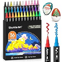 Shuttle Art Acrylverfstiften met Dubbele Punt, 36 Kleuren Punt & Kwast Verfmarkerstiften, Verfstiften voor Rotsschilderen, Keramiek, Hout, Stof, Glas, Kunstmarkerstiftenset voor Kinderen en Shuttle Art Acrylverfstiften met Dubbele Punt, 36 Kleuren Punt & Kwast Verfmarkerstiften, Verfstiften voor Rotsschilderen, Keramiek, Hout, Stof, Glas, Kunstmarkerstiftenset voor Kinderen en