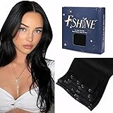 Fshine Estensioni Clip in Capelli Veri 50g 30CM Extension Clip in Capelli Neri Extension Colore 1 Lisci Capelli Hair Extensio