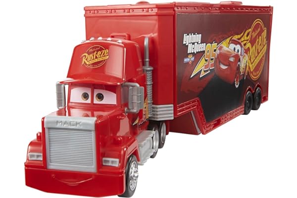Mattel Disney Pixar Cars Coffret Mack Transformable 2 en 1 camion et atelier de tuning, avec lanceur et pont élévateur, jouet pour enfant, HDC75
