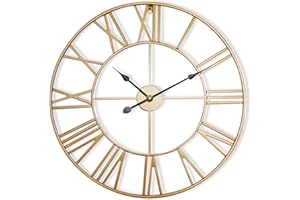 Antic by Casa Chic - Orologio Grande in Metallo da Parete con Meccanismo Silenzioso al QUARZO - 80 cm Diametro - Numeri Romani - Ferro - Oro