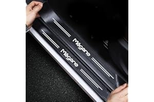 RIDGOEL 4 Pièces Protection Seuil de Porte de Voiture pour Renault Megane, Autocollant en Cuir de Fibre de Carbone Plinthes pour Auto