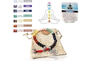 WORLD GOBLINS Pulsera 7 Chakras Piedras Naturales Acero Inoxidable | Ajustable, Colgante Om | Joyería Curativa Pulsera Contra Ansiedad + Folleto Explicativo, Regalos Espirituales (7 CHAKRAS)