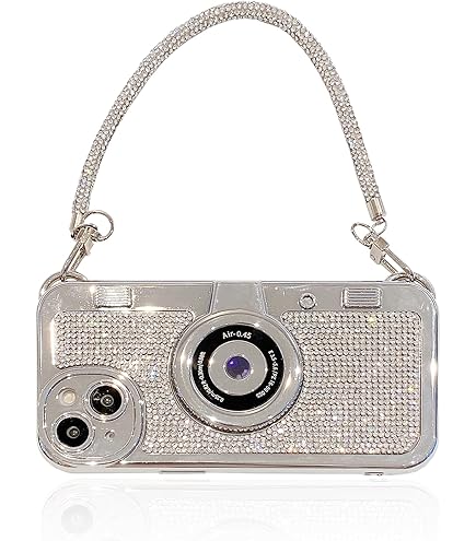 UnnFiko Telefoonhoesjes voor emily in Paris iPhone 13 Pro Max, 3D Vintage Camera, grappige creatieve hoes met afneembare ketting, beschermhoes om te hangen, zwart