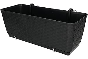 KOTARBAU Maceta 40x15x15cm Antracita con Sistema de Riego para Colgar en Balcón con Asas para Colgar en la Barandilla