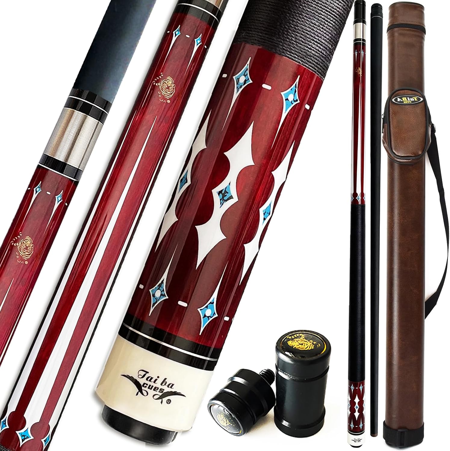 TaiBA Palo de billar de 2 piezas con funda 1 x 1, punta de 13 mm, 58 pulgadas, palo de billar profesional de madera dura de arce canadiense de 19 a 20 onzas (seleccionable), azul, negro, rojo, gris