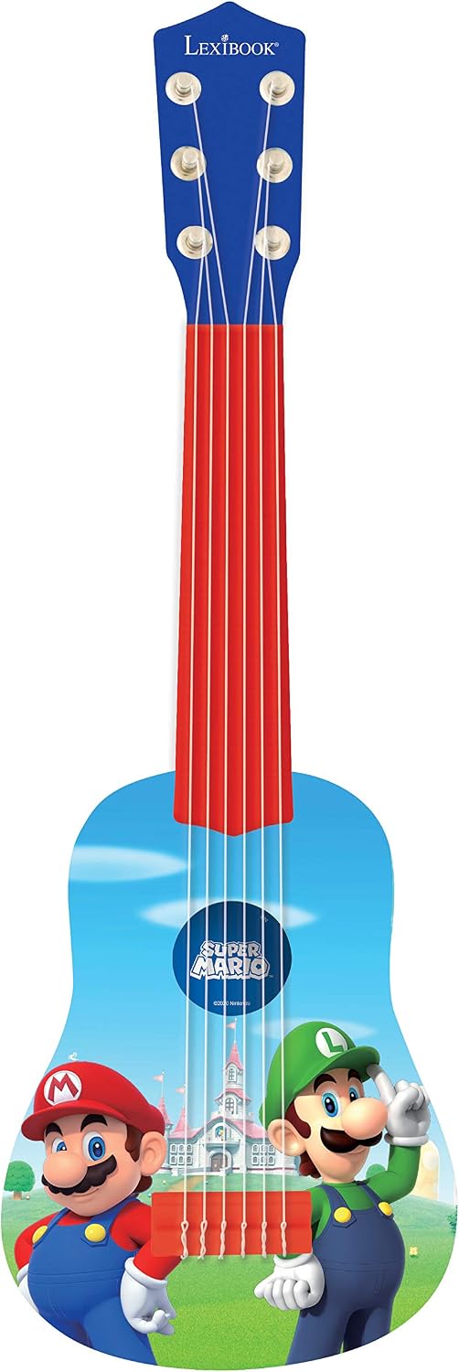 Lexibook, Super Mario, Mi Primera Guitarra acústica, 6 Cuerdas de Nylon, 53 cm, Guía de Aprendizaje incluida, Azul/Rojo, K200NI