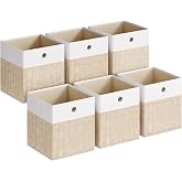 SONGMICS Storage Boxes, Set of 6, Foldable, 30 x 30 x 30 cm | Organizing Boxes PP, Fabric, Odorless, Sand Beige, TINA Collect