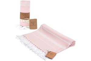 SMYRNA TURKISH COTTON Classical Series Beach Towel|180 x 90cm 100% Cotton|Extra Large Wearable Turkish Beach Towel|Made in Turkey|No Shrink|Premium Luxury Striped Linen - Blush Pink