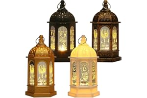 DAJILI 4 Pieces Ramadan Lantern Decoration, Hanging Ramadan Lantern Lights, Moroccan Lantern Ramadan Decorations Candle Lantern LED Eid Lamp for Home, Table, Wall, Outdoor & Eid Decor