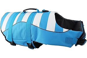 HJKIOPC Gilets de Sauvetage pour Chiens,Gilet de Flottaison Animaux Réglable,Gilets de Flottaison pour Animal de Compagnie avec Souple Poignée, Bonne Flottabilité à la Mer/Lac (Bleu, S (Chest Girth:42-53cm))