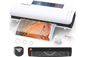 OFEACE Plastifieuse, 6 en 1 Plastifieuse A4, 60S à Réchauffement Rapide et Coupe-Papier Intégré, Arrondisseur D'angle, Perforateur et Anneau de fer, Plastifieuse A4 A5 A6 avec 20 Pochettes