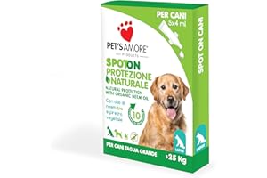 Pet's Amore - Protezione Naturale Spot On per Cane Grande, 5 Pipette, Repellente per Cani con Olio di Neem Biologico e piretro Vegetale (Cane grande)