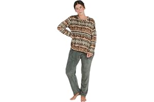 TRAMAS+ Pijama Mujer Invierno, Pijama Coral de Mujer, Conjunto de Camiseta de Manga Larga y Pantalón Largo con Cintura Ajustable Calentito, Conjunto para Mujer