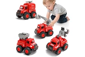 YGNNXRN Set di 4 Camion dei Pompieri Giocattolo per Bambini – Veicoli Push and Go Senza Batterie con Scala, Autocisterna, Soccorso e Trapano – Gioco Vigile del Fuoco 2 3 4 5 Anni Maschio e Femmina