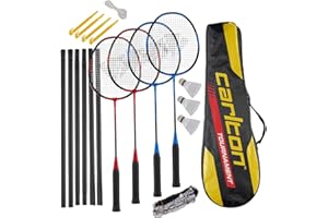 Carlton Tournament Badminton Schlägerset, 4 Spieler (4 Schläger, 3 Bälle, 1 Tasche, Netz & Pfosten), Black/RED, Black/Blue