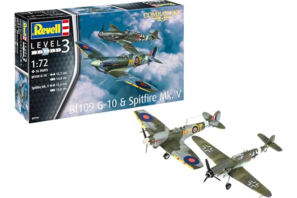 Revell 03710 - Set de 2 maquettes d'avions de Combat Bf109G-10 & Spitfire à Construire, échell 1/72