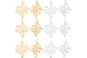 UNICRAFTALE Placage Ionique (IP) 304 pendentifs Arbre de Vie Acier Inoxydable Viande Plate Creuse avec Trou Breloque Pendentif Arbre de Vie Faveur de Mariage Fabrication de Bijoux