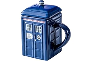 ZONSUSE Doctor Who Tardis Kubek z pokrywką, oryginalne kubki do kawy, ładne kubki śniadaniowe, kubek do kawy 3D w kształcie tardis, świetny prezent dla fanów brata, taty i lekarza Who, 450 ml (styl D1)