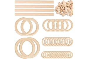 LhyBtm Makramee Set 93 Stück Natürliche Holzperlen und Holzring, Natürliche Runde Holzperlen Große Makramee Holzring zum Basteln Machen Macrame Wandbehang Handwerk DIY Kit