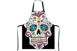 Wasach Sugar Skull Kitchen Cooking BBQ Chef Apron,Funny Apron for Men, Women - Dad Gifts, Gifts for Men - Birthday, Mothers Day Gifts for Mom, Wife, Husband, Brother, Friends