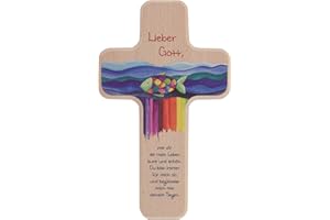 ‎BUTZON & BERCKER Butzon & Bercker Kinderkreuz 'Mein Leben ist bunt' in Geschenkverpackung zum aufhängen, Buche 11x18cm – Christliches Geschenk für Jungen und Mädchen – für Taufe, Geburt, Kommunion