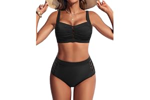 Bikiniset för kvinnor, hög midja, magkontroll, tvådelad push-up baddräkt, sexig utskuren byst, bikini, elegant, veckad korsad