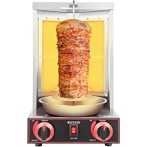 Griglia Arrosticini Grill Elettrico Kebab E Gyros - Macchina Döner Automatica 3kW, 2 Tubi Riscaldamento, Rotazione 6 Giri/min Cottura Kebab Automatica - 3