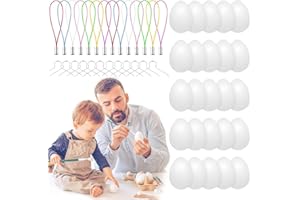 BOOSHMall 25pcs Ostereier Plastik weiß, Ostereier zum Bemalen und Aufhängen, Kunststoff Eier Ostern, Easter Eggs, Kunststoffeie für Basteln und Dekorieren an Ostern