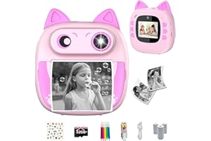 KAACLY Kids Camera with Instant Print & Take Photos 32GB Card 3 Rolls Print Paper Stickers Color Pens, Camera for Kids Birthday for Girls Boys 4-12 Years Old with Beautiful Box(Pink)