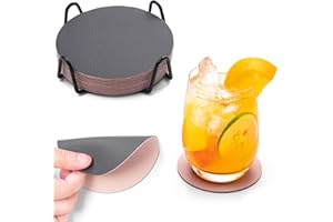 Chitomars Posavasos Lavable de Doble Cara, Posavasos de el Plastico Antideslizante Posavasos para Bebidas Set de 12 Posavasos con Soporte Redondo Posavasos (Gris Rosa, Redondos)