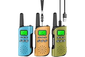 Inspireyes Walkie Talkie Niños Recargable, 48 Horas de Tiempo de Trabajo, 3 kilómetros de Largo Alcance, Regalos de Cumpleaños, Juguetes al Aire Libre para niños de 3 a 12 años, Paquete de 3