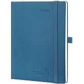 POPRUN Diary Week To View 2025 Large PU Leather Soft Cover Appointment Desk Book 26.5 X 21.5 Cm - 25 Weekly Planner & Notebook In One, Inner Pocket