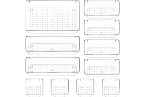 Puricon Lot de 11 Organiseur Cusine Tiroir, Range Couvert Toute Transparent, Boîte Stockage en Polystyrène, Mettre de l’Ordre pour Couvert, Bijoux, Cosmétiques pour Cuisine Chambre Salle de Bains