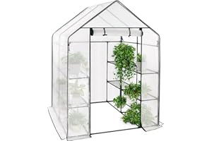 WOLTU Invernadero de Jardín para Plantas con 4 Niveles 143x143x195 cm Invernadero Tipo Caseta de Jardín Cultivos Flores y Verduras Blanco