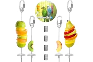 Mngren 4Pcs Bird Feeder for Cage, Bird Foraging Toy, Stainless Steel Food Holder, Small Animal Fruit Vegetable Stick Skewer, Hanging Food Feeding Treating Tool for Parrots Cockatoo Cockatiel Cage
