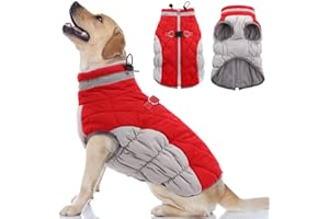 OUOBOB Hundemantel, warme Hundejacken, Hundemäntel mit integriertem Geschirr, wasserdichte Hunde-Fleeceweste, reflektierender Hunde-Schneeanzug für kaltes Wetter, winddichtes Hunde-Schneejacken-Outfit