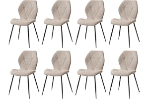 GrandCA HOME Set di 8 Sedie da Pranzo, Sedie da Pranzo Imbottite, Sedie da Cucina Nordiche con Gambe in Metallo, Cuscini in Tessuto a Rombi, Beige-R