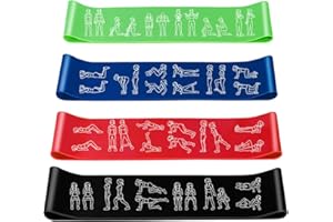 Amonax Bande Élastique Fitness, [Lot de 4] Bande de Résistance Élastique 4 Niveaux de Force, Latex Naturel Équipement d'Exercices pour Musculation/Pilates/Yoga, Sac de Rangement Inclus