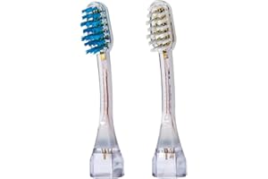 emmi-dent 2 x nasadka do szczoteczki do zębów M2 Wave (1 x niebieska + 1 x biała) I zapasowe szczoteczki do idealnego czyszczenia nieparzystych zębów (włosie faliste)