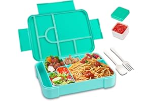 lompyeu Brotdose Kinder mit Fächern, 1330ML BPA Frei Jausenbox Kinder (Löffel & Gabel), Wiederverwendbar Bento Box，Lunchbox Vesperdose für Schule,Picknick, Mikrowellen (Ozeanblau brotdose)