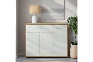 ‎CARO-MÖBEL CARO-Möbel Sideboard Estelle Kommode Mehrzweckschrank, Sonoma Eiche/weiß mit 3 Türen und 1 Schublade, 88 cm breit
