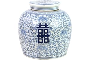 Fine Asianliving Vaso Ginger Jar Cinese in Porcellana Felicità Dipinto a Mano Blu L22xA22cm barattolo di zenzero cinese vaso cinese ceramica porcellana Porcellana Vaso decorativo Vaso di fiori