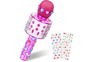 FULLOVE Girls Toys for 5-12 Year Old Girl Kids, Craft Kits for Kids Microphone Toys for 6-12 Year Old Toddler Boy Bluetooth Singing Microphone Birthday Present Age 6 7 8 9 10 Children Karaoke Pink MIC