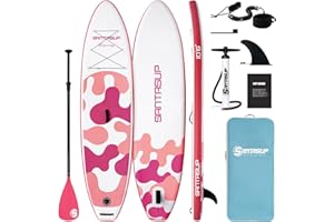 Santasup Aufblasbares Stand Up Paddle Board Surfbrett SUP Komplettes Paddleboard Zubehör Verstellbares Paddel, Pumpe, ISUP Reiserucksack, Leine, wasserdichte Tasche, Erwachsene Paddelboard